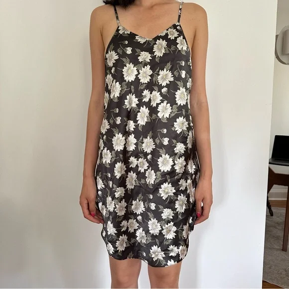 Vintage Black and White Floral Slip Dress - Picture 2 of 5